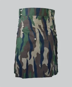 Hand Made Scottish Stylish WoodLand Camouflage Tactical Kilt Back