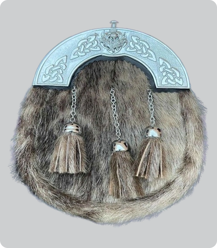Hand Made Sealskin Dress Sporran with Thistle Celtic Cantle