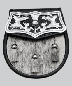 Hand Made Semi Dress Black Sealskin Large Thistle Plate Sporran Antique Finish
