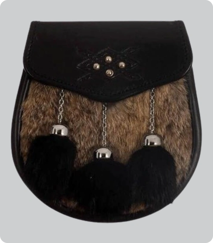 Hand Made Semi Dress Grey Black Rabbit Fur Sporran Cross Stud Emboss