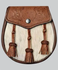 Hand Made Semi Dress Natural Sealskin Khaki Celtic Embossed Sporran