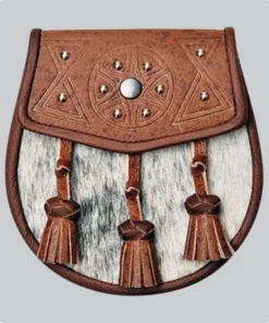 Hand Made Semi Dress Natural Sealskin Khaki Circular Studded Sporran