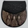 Hand Made Semi Dress Sporran Black Rabbit Fur Cross Stud Emboss