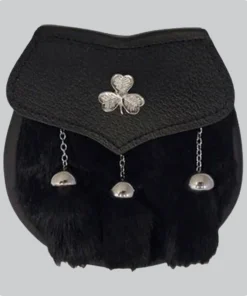Hand Made Semi Dress Sporran Black Rabbit Fur Shamrock Emblem