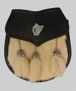 Hand Made Semi Dress Sporran White Rabbit Fur Harp Emblem