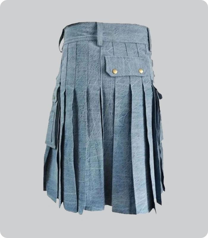 Hand Made Sky Blue Denim Kilt Back