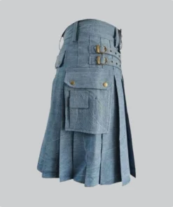Hand Made Sky Blue Denim Kilt Side