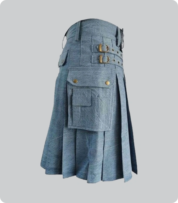 Hand Made Sky Blue Denim Kilt Side