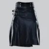 Hand Made Stylish Pure Black Leather Kilt