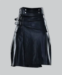 Hand Made Stylish Pure Black Leather Kilt