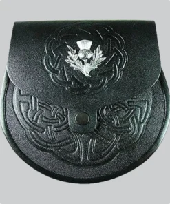 Hand Made Thistle Crest Embossed Leather Sporran