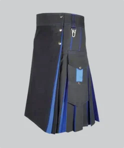 Hand Made Traditional Black and Blue Hybrid Kilt Back