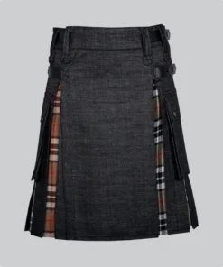Hand Made Traditional Denim Hybrid Kilt With Thompson Tartan