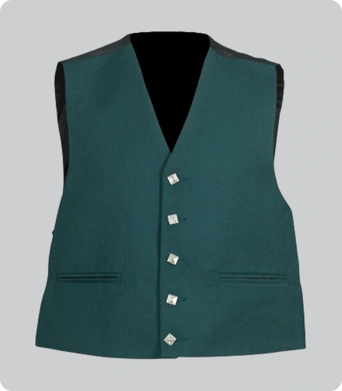 Hand Made Traditional Scottish Green Military Drummer Doublets vest