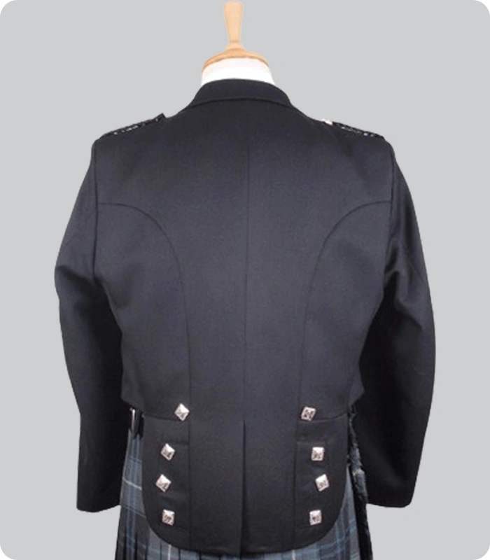 Hand Made Traditional Scottish Prince Charlie Jacket with Three Button Vest Back