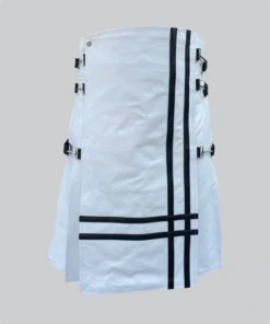 Hand Made White And Black Leather Kilt