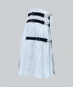 Hand Made White And Black Leather Kilt Side