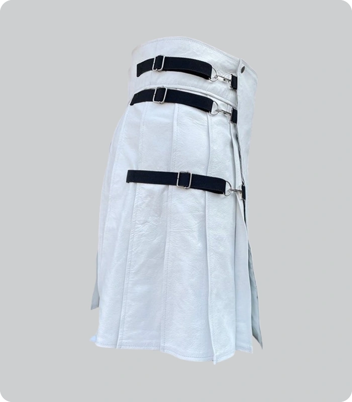 Hand Made White And Black Leather Kilt Side