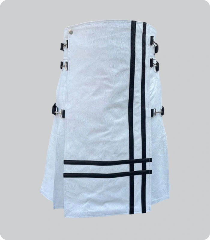 Hand Made White And Black Leather Kilt