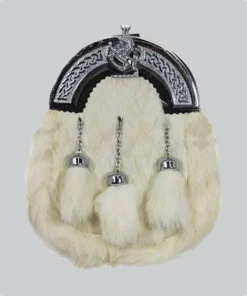 Hand Made White Rabbit Fur Chrome Lion Emblem Sporran