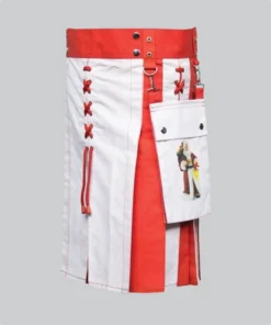 Hand Made White & Red Hybrid Utility Kilt Back