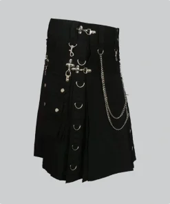 Premium Quality Black Style Utility Kilt Side