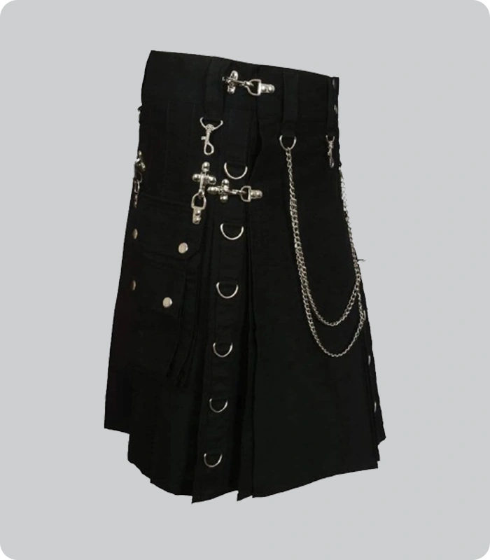 Premium Quality Black Style Utility Kilt Side