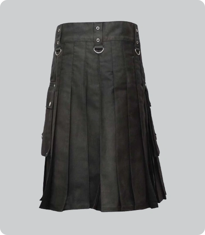 Premium Quality Black Utility Kilt With Pocket Back