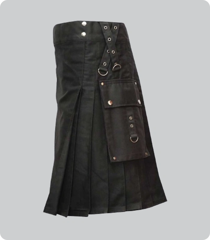 Premium Quality Black Utility Kilt With Pocket