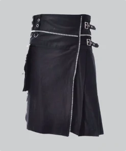 Premium Quality Black Utility Kilt With Pockets style Left Side