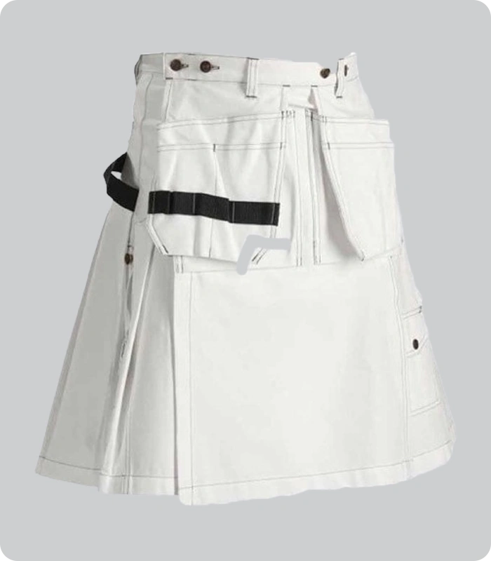 Premium Quality White Utility Kilt Left side